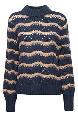 fransa FRAYA Damen Strickpullover Grobstrick Pullover mit hochabschließenden Kragen und Muster, Größe:2XL, Farbe:Outer Space Mix (201446) von fransa