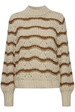 fransa FRAYA Damen Strickpullover Grobstrick Pullover mit hochabschließenden Kragen und Muster, Größe:L, Farbe:Birch Mix (200739) von fransa