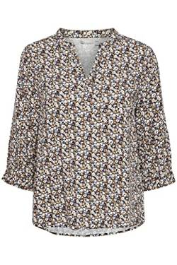 fransa FRBAFLOW Damen Shirt 3/4-Arm Bluse mit V-Auschnitt und Allover-Print 100% Viskose LENZING(TM) ECOVERO(TM), Größe:2XL, Farbe:Blue Flower Mix (200720) von fransa