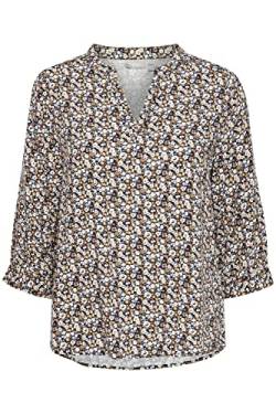 fransa FRBAFLOW Damen Shirt 3/4-Arm Bluse mit V-Auschnitt und Allover-Print 100% Viskose LENZING(TM) ECOVERO(TM), Größe:L, Farbe:Blue Flower Mix (200720) von fransa