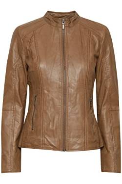 fransa FRBALEATHER Damen Lederjacke Bikerjacke Kunstleder mit Stehkragen Lammleder Leicht Tailliert, Größe:40, Farbe:Tobacco Brown (171327) von fransa