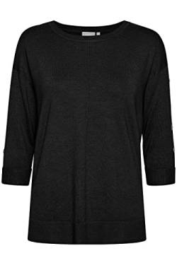 fransa FRBESMOCK Damen Strickpullover Feinstrick Pullover mit Rundhalsausschnitt und Zierknöpfen an den Ärmeln, Größe:M, Farbe:Black (200113) von fransa