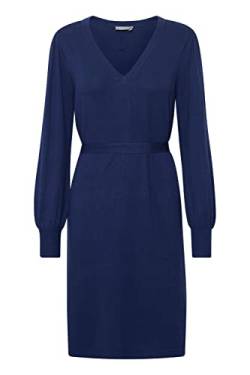 fransa FRBLUME Damen Strickkleid Feinstrickkleid Kleid mit V-Ausschnitt und Gürtelschlaufe an der Taille, Größe:XS, Farbe:Medieval Blue (193933) von fransa