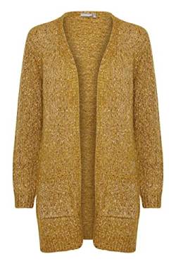 fransa FRCESPOT Damen Lange Strickjacke Grobstrick Cardigan Longstrickjacke mit aufgesetzten Taschen Meliert, Größe:S, Farbe:Golden Brown Mix (200948) von fransa