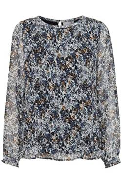 fransa FRDAJAPLISSE Damen Langarmshirt Langarmbluse Bluse Plisseé mit Rundhalsausschnitt mit Knopfverschluss, Größe:S, Farbe:Blue Flower Mix (200720) von fransa
