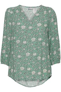 fransa FRFAMERL 1 Blouse Damen Bluse mit Dreiviertelärmel V-Ausschnitt und floralem Print, Größe:L, Farbe:Malachite Green Mix (201119) von fransa