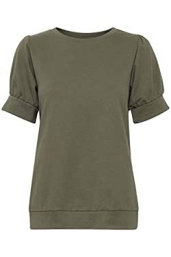 fransa FRFXTESWEAT Damen T-Shirt Kurzarm Shirt Rundhalsausschnitt Puffärmel mit RIPP-Bündchen aus Sweat Material Regular Fit, Größe:L, Farbe:Hedge (180515) von fransa