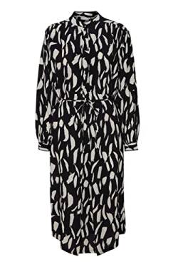 fransa FRGETO Damen Freizeitkleid Kleid mit Knopfleiste und Gürtelschlaufe an der Taille, Größe:L, Farbe:Black Mix (200115) von fransa