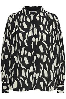 fransa FRGETO SH Damen Langarmshirt Langarmbluse Bluse Hemdbluse mit Stehkragen Allover-Print verlängertes Rückenteil Regular Fit, Größe:2XL, Farbe:Black Mix (200115) von fransa