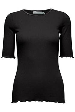 fransa FRHIZAMOND 13 Damen T-Shirt Kurzarm Shirt Rundhalsausschnitt Spitzendetails an den Ärmeln und Saum Tight Fit mit Stretch, Größe:M, Farbe:Black (200113) von fransa