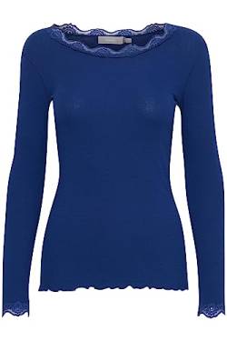 fransa FRHIZAMOND 2 Damen Longsleeve Langarmshirt Shirt Spitzendetails an den Ärmeln Saum Kragen Tight Fit mit Stretch, Größe:M, Farbe:Bellwether Blue (193943) von fransa