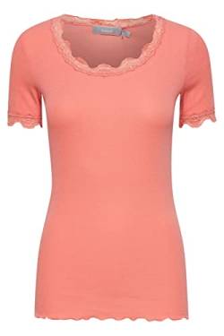 fransa FRHIZAMOND Damen T-Shirt Kurzarm Shirt Rundhalsausschnitt Spitzendetails an den Ärmeln und Kragen Tight Fit mit Stretch, Größe:M, Farbe:Peach Blossom (161626) von fransa