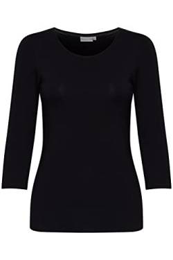 fransa FRKiksen Damen Longsleeve 3/4-Arm Langarmshirt Basic Shirt mit Rundhalsausschnitt mit Stretch Slim Fit, Größe:M, Farbe:(NOOS) Black (60096) von fransa