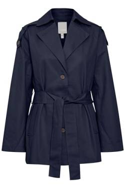 fransa FRNINA Damen Jacke Übergangsjacke Kurzjacke Umlegekragen 100% Baumwolle Oversize, Größe:L, Farbe:Navy Blazer (193923) von fransa