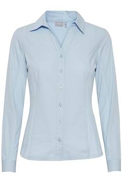 fransa FRPASTIN Damen Langarmshirt Langarmbluse Bluse Hemdbluse Stehkragen mit V-Auschnitt Slim Fit aus 100% Baumwolle, Größe:2XL, Farbe:Cashmere Blue (144115) von fransa
