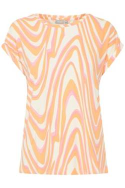fransa FRSEEN Damen T-Shirt Shirt Kurzarm Rundhals Gemustert Regular fit, Größe:L, Farbe:Apricot Wash AOP MS24 02H (203251) von fransa
