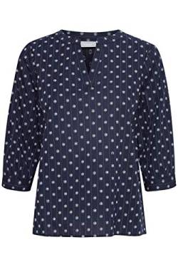 fransa FRVADOB Damen Shirt 3/4-Arm Bluse mit V-Auschnitt und Allover-Print aus 100% Baumwolle, Größe:XL, Farbe:Navy Blazer with Antique (200913) von fransa