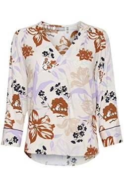 fransa FRVAGEO Damen Shirt 3/4-Arm Bluse mit V-Auschnitt 100% Viskose EcoVero und floralem Allover-Print, Größe:L, Farbe:Misty Lilac Mix (200735) von fransa