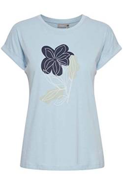 fransa FRVEART Damen T-Shirt Kurzarm Shirt Rundhalsausschnitt Kurze Ärmel und floralem Print aus 100% Baumwolle, Größe:S, Farbe:Cashmere Blue (144115) von fransa