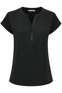 fransa FRZawov Damen Shirt Kurzarmshirt Kurzarmbluse Bluse mit V-Auschnitt mit überschnittener Schulter und aufgesetzte Tasche, Größe:2XL, Farbe:(NOOS) Black (60096) von fransa