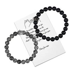 free-space Crown Couple Love Heart Magnetische Perlenarmbänder mit Herzanziehungsglocke Gegenseitige Armbänder Paargeschenke für Freund Freundin Seine Frau Männer Freundschaft (Black-Grey) von free-space