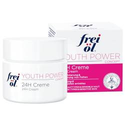 frei öl YOUTH POWER CONCEPT 24H Creme – speziell zur Minderung von Fältchen und Linien, mit Hyaluron, Rotalge, Kamelienöl und Vitamin E, vegan & dermatologisch getestet, 50 ml von frei öl