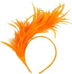 1920s Stirnband Feder Stirnband Retro Haarband 20er Stil Haarband Karneval Kopfschmuck Haarreif Fascinator Stirnbänder Damen Gatsby Cocktail Party Fascinator Fasching Kostüm Accessoires (Orange) von frovi