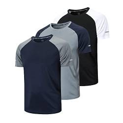 3er Pack Sport Tshirts Herren Funktionsshirt Sport Shirt Männer Schnelltrocknend Trainingsshirt Fitness Sportshirt Laufshirt Kurzarm Herren Atmungsaktive T-Shirt(20086) Black Gray Nave-S von frueo