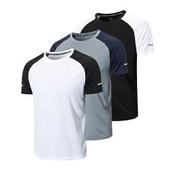 3er Pack Sport Tshirts Herren Funktionsshirt Sport Shirt Männer Schnelltrocknend Trainingsshirt Fitness Sportshirt Laufshirt Kurzarm Herren Atmungsaktive T-Shirt(20086) Black Gray White-2XL von frueo