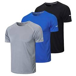 3er Pack Sport Tshirts Herren Funktionsshirt Sport Shirt Männer Schnelltrocknend Trainingsshirt Fitness Sportshirt Laufshirt Kurzarm Herren Atmungsaktive T-Shirt(520) Black Gray Blue-L von frueo