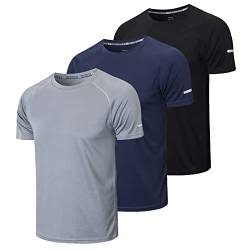 3er Pack Sport Tshirts Herren Funktionsshirt Sport Shirt Männer Schnelltrocknend Trainingsshirt Fitness Sportshirt Laufshirt Kurzarm Herren Atmungsaktive T-Shirt(520) Black Grey Navy-3XL von frueo