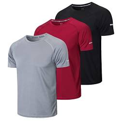 3er Pack Sport Tshirts Herren Funktionsshirt Sport Shirt Männer Schnelltrocknend Trainingsshirt Fitness Sportshirt Laufshirt Kurzarm Herren Atmungsaktive T-Shirt(520) Black Grey Red-2XL von frueo