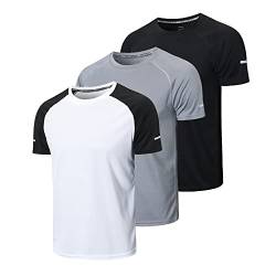 3er Pack Sport Tshirts Herren Funktionsshirt Sport Shirt Männer Schnelltrocknend Trainingsshirt Fitness Sportshirt Laufshirt Kurzarm Herren Atmungsaktive T-Shirt(5286) Black Gray White-XL von frueo