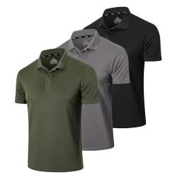 Gaiatiger 3er Pack Poloshirt Herren Kurzarm Schlank Leicht T-Shirt mit lässigem Kragen Atmungsaktiv Hygroskopisch Poloshirts für Herren Golf Polo Shirts männer(0427) Black Grey Green-2XL von frueo