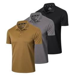 Gaiatiger 3er Pack Poloshirt Herren Kurzarm Schlank Leicht T-Shirt mit lässigem Kragen Atmungsaktiv Hygroskopisch Poloshirts für Herren Golf Polo Shirts männer(0427) Black Grey Khaki-L von frueo