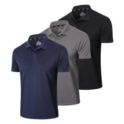 Gaiatiger 3er Pack Poloshirt Herren Kurzarm Schlank Leicht T-Shirt mit lässigem Kragen Atmungsaktiv Hygroskopisch Poloshirts für Herren Golf Polo Shirts männer(0427) Black Grey Navy-L von frueo