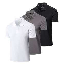 Gaiatiger 3er Pack Poloshirt Herren Kurzarm Schlank Leicht T-Shirt mit lässigem Kragen Atmungsaktiv Hygroskopisch Poloshirts für Herren Golf Polo Shirts männer(0427) Black Grey White-L von frueo