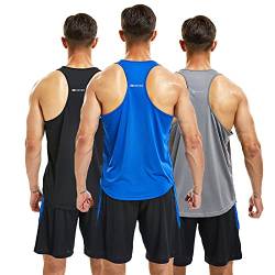 frueo Fitness Stringer Tank Top Herren/Schnell trocknende &Funktionsshirt Y-Back Gym Fitness Trägershirt,Männer Muskelshirt Training Achselshirt,20418,Black Gray Blue,XL von frueo