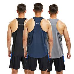 frueo Fitness Stringer Tank Top Herren/Schnell trocknende &Funktionsshirt Y-Back Gym Fitness Trägershirt,Männer Muskelshirt Training Achselshirt,20418,Black Gray Navy,2XL von frueo