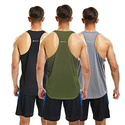 frueo Fitness Stringer Tank Top Herren/Schnell trocknende &Funktionsshirt Y-Back Gym Fitness Trägershirt,Männer Muskelshirt Training Achselshirt,20418-Black Gray Green-2XL von frueo