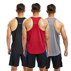 frueo Fitness Stringer Tank Top Herren/Schnell trocknende &Funktionsshirt Y-Back Gym Fitness Trägershirt,Männer Muskelshirt Training Achselshirt,20418-Black Gray Red-2XL von frueo