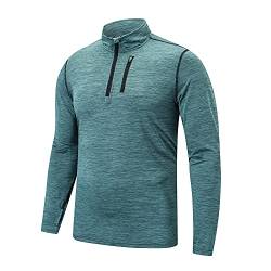 frueo Funktionsshirt Herren Langarm Half Zip Atmungsaktiv Laufshirt,Langarm Sportshirt für Männer Gym Running Trainingsshirt Mit Reißverschlusstasche,1606,Green-S von frueo