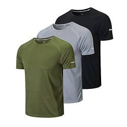 frueo Herren 3er-Pack Workout-Shirts Dry Fit Feuchtigkeitstransport Kurzarm Mesh Athletic T-Shirts, 00520 Schwarz Grau Grün, Mittel von frueo