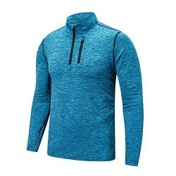 frueo Laufshirt Herren Langarm Half Zip Atmungsaktiv Sportshirt,Langarm Funktionsshirt für Männer Gym Running Langärmlige Trainingsshirt Mit Reißverschlusstasche,1606,Blue-S von frueo