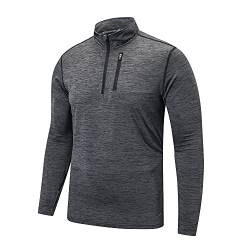 frueo Sportshirt Herren Langarm Half Zip Atmungsaktiv Laufshirt,Langarm Funktionsshirt für Männer Gym Running Trainingsshirt Mit Reißverschlusstasche,1606,Black-M von frueo