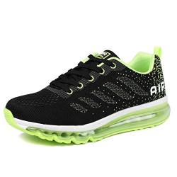 frysen Herren Damen Sportschuhe Laufschuhe mit Luftpolster Turnschuhe Profilsohle Sneakers Leichte Schuhe Black Green 34 von frysen