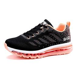 frysen Herren Damen Sportschuhe Laufschuhe mit Luftpolster Turnschuhe Profilsohle Sneakers Leichte Schuhe Black Orange 34 von frysen