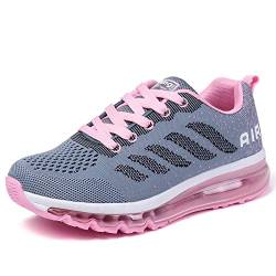 frysen Herren Damen Sportschuhe Laufschuhe mit Luftpolster Turnschuhe Profilsohle Sneakers Leichte Schuhe Gray Pink 40 von frysen