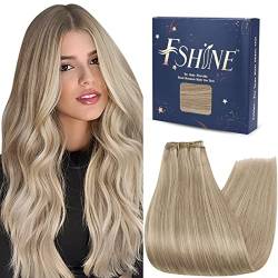 Fshine Echthaar Tressen Zum Einnähen 35cm/14zoll Goldene Blondine Gemischt Mit Highlight Sew in Weft Extensions Echthaar Weave Hair Haarverlängerung Echthaar Glatt 1 Bundle 100 Gramm #16P22 von fshine