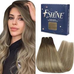 Fshine Echthaar Tressen Zum Einnähen Balayage Dunkelbraun Gemischt Aschbraun Und Hellblond 18 Zoll/45cm Weave Echthaar Remy Extensiones Tressen Gerade Hair Bundles 100 Gramm #3/8/22 von fshine